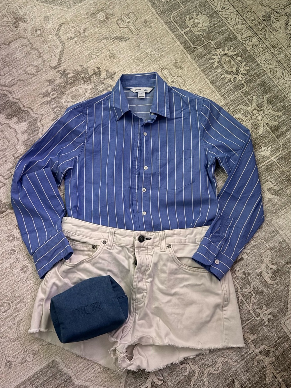 OLD NAVY Cambray Striped Button-Up Shirt (XS)